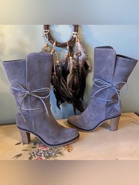 Johnston & Murphy Gray Suede Leather Lace Wrap Boots